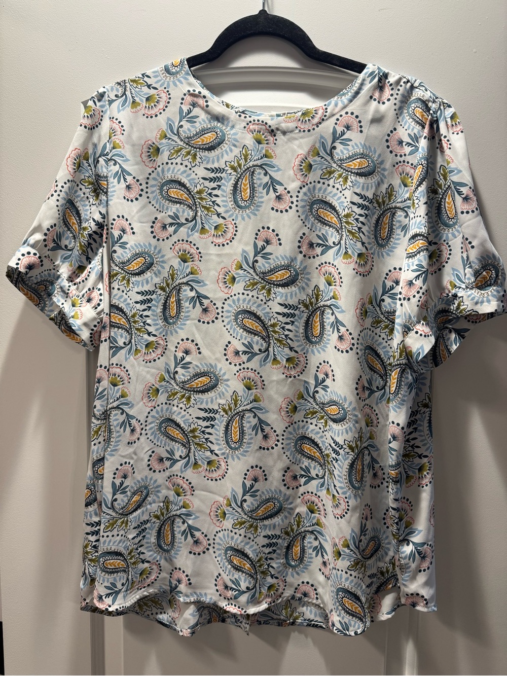 LOFT Paisley Floral Button Back Blouse Size XL Blue White